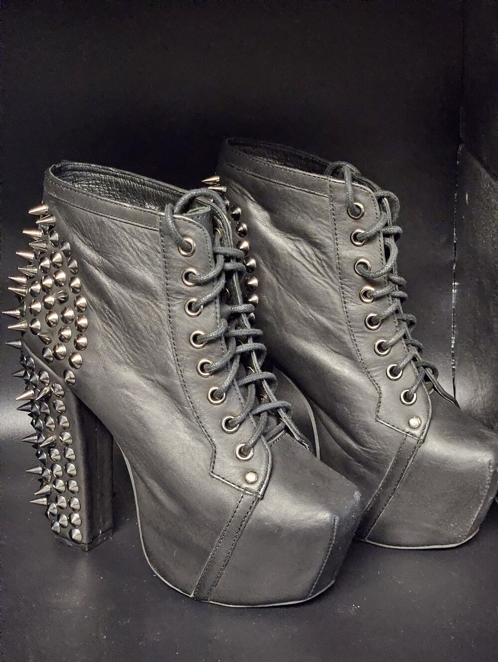Jeffrey Campbell Havana Silver Spike Platform Boots 5.5
